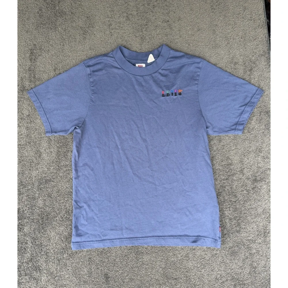 Levis Mens Small Blue Rainbow Embroidered Logo Short Sleeve Cotton T-Shirt